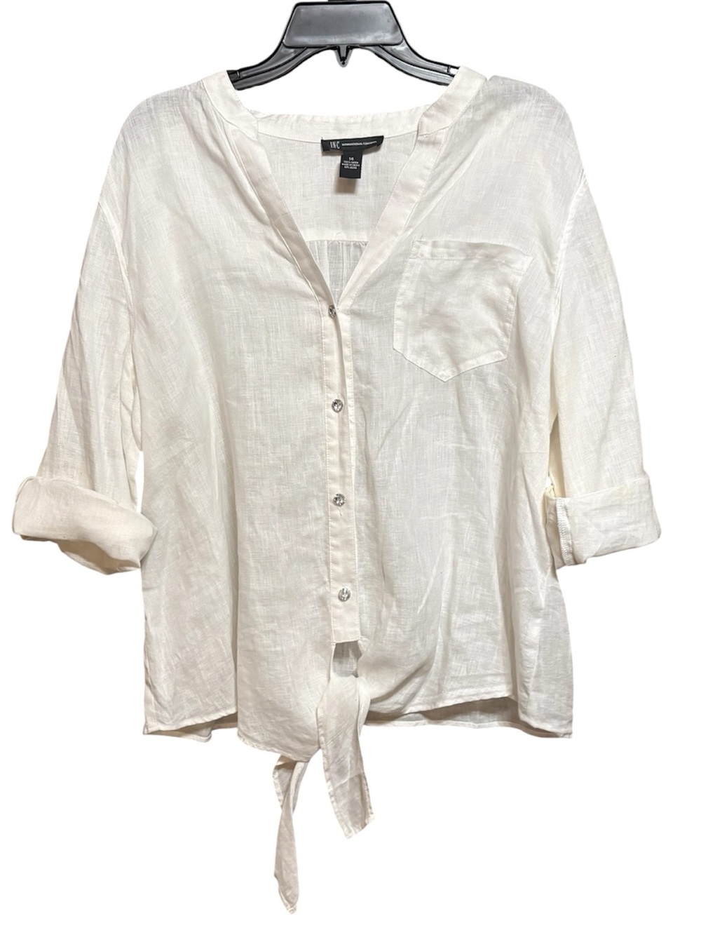 INC International Concepts Linen White Tie-Front Button Shirt 14